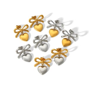 1 Pair Simple Sweet Style Bow Knot Heart Shape Stainless Steel  Gold Color Women's Drop Earrings h5 